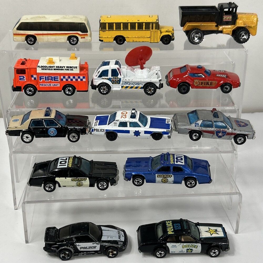Hot Wheels Matchbox Lot Transit School Bus Police Sheriff Fire Truck Rescue Plow